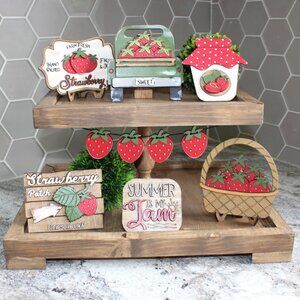 Handmade Tiered Tray Decor Summer Is My Jam 9 pieces Strawberries Vintage Truck